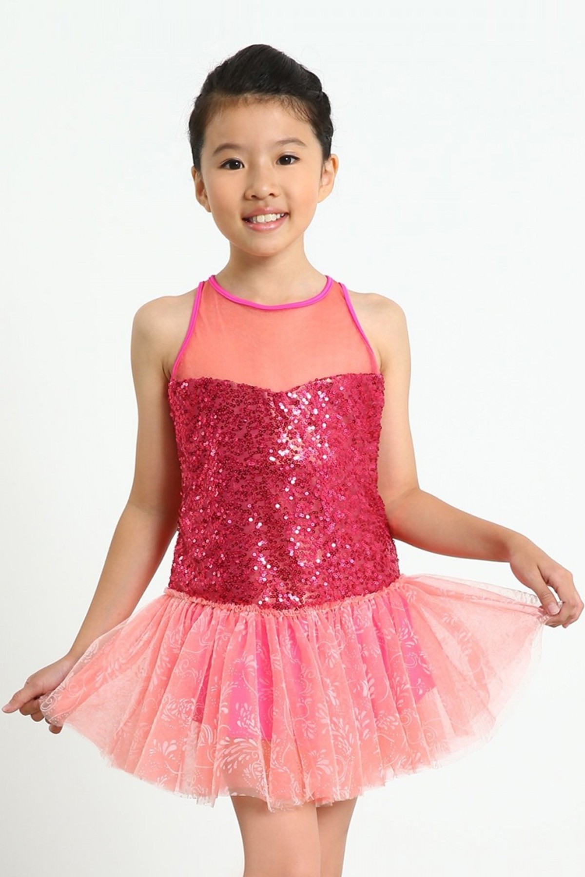 Glittering candy princess sleeveless figure skating dress - Pink