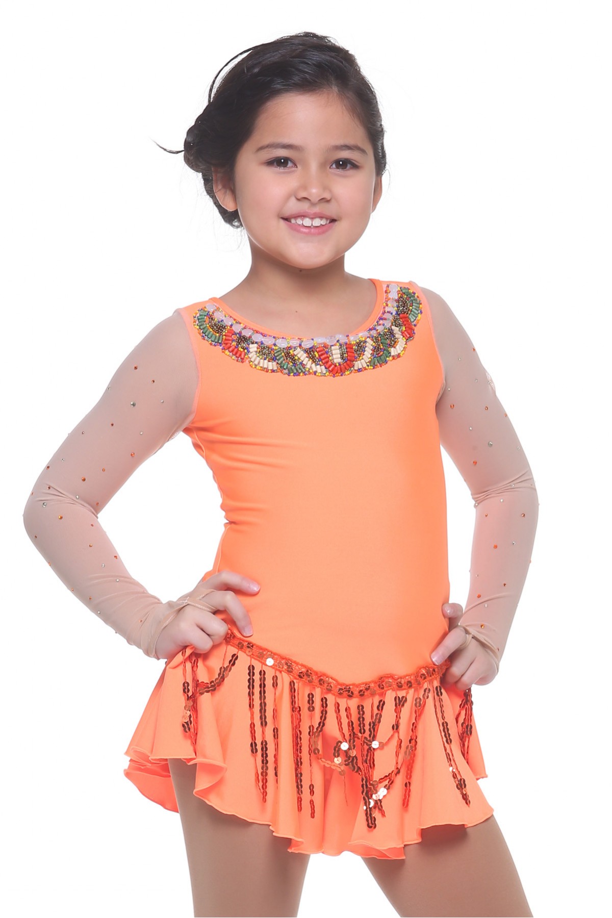 青春时尚 Ebele 花样滑冰表演服比赛裙 - 深橙色