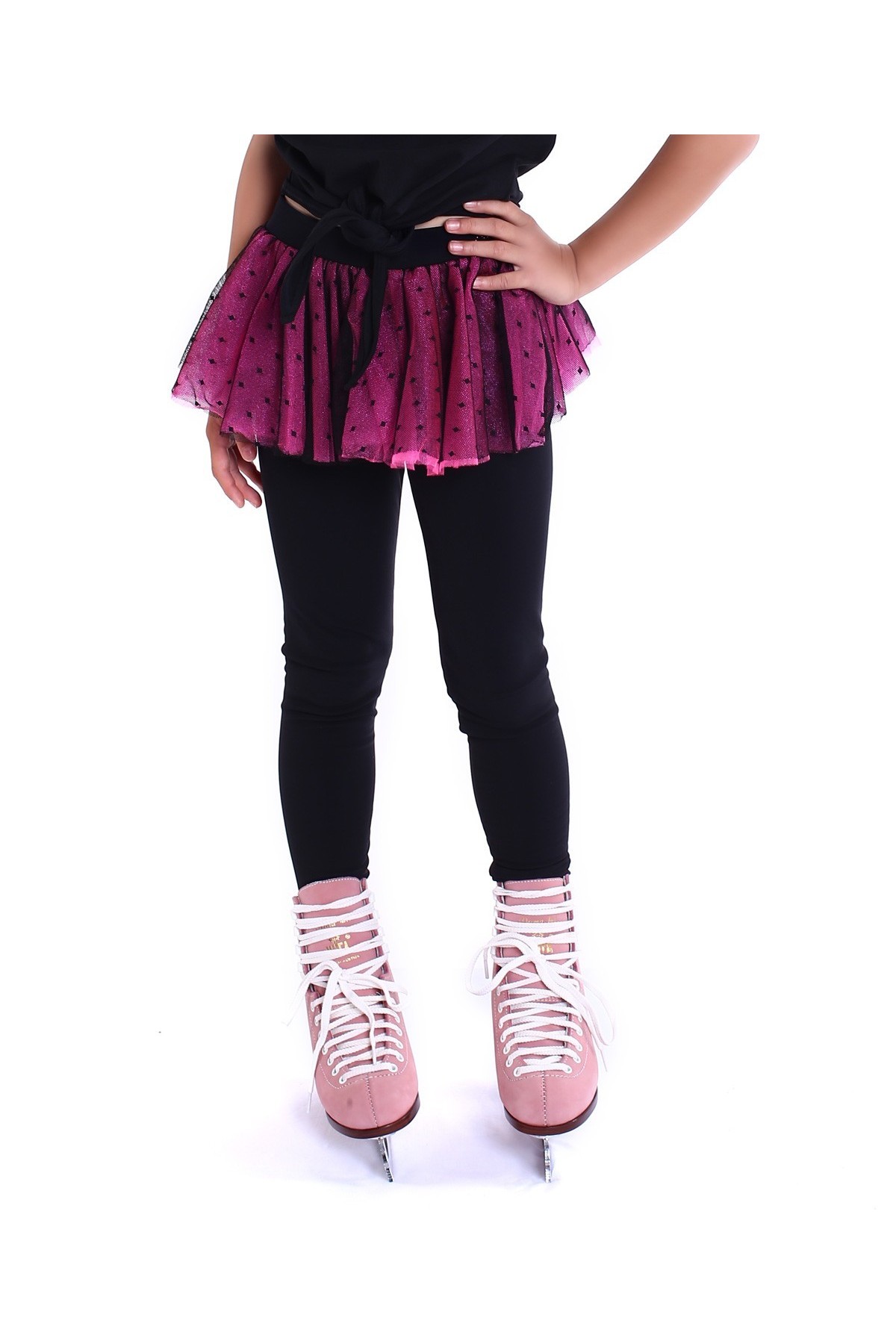 Premium Pro Skating Pants with Polka Dot Skirt - Fuchsia