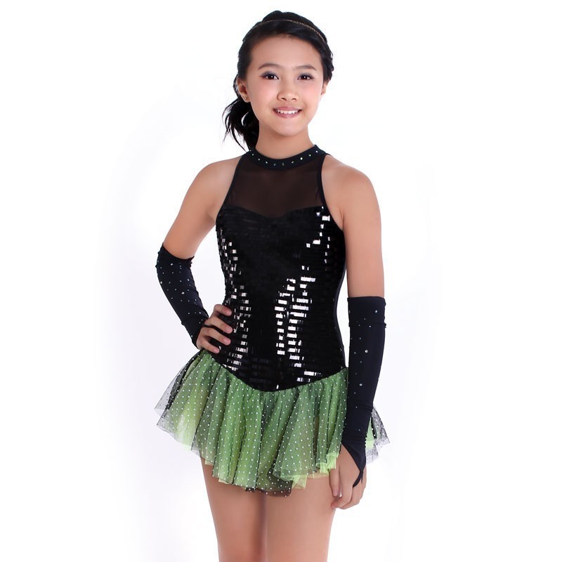 Figure skating dress halterneck diamante sequins gloves XAMAS