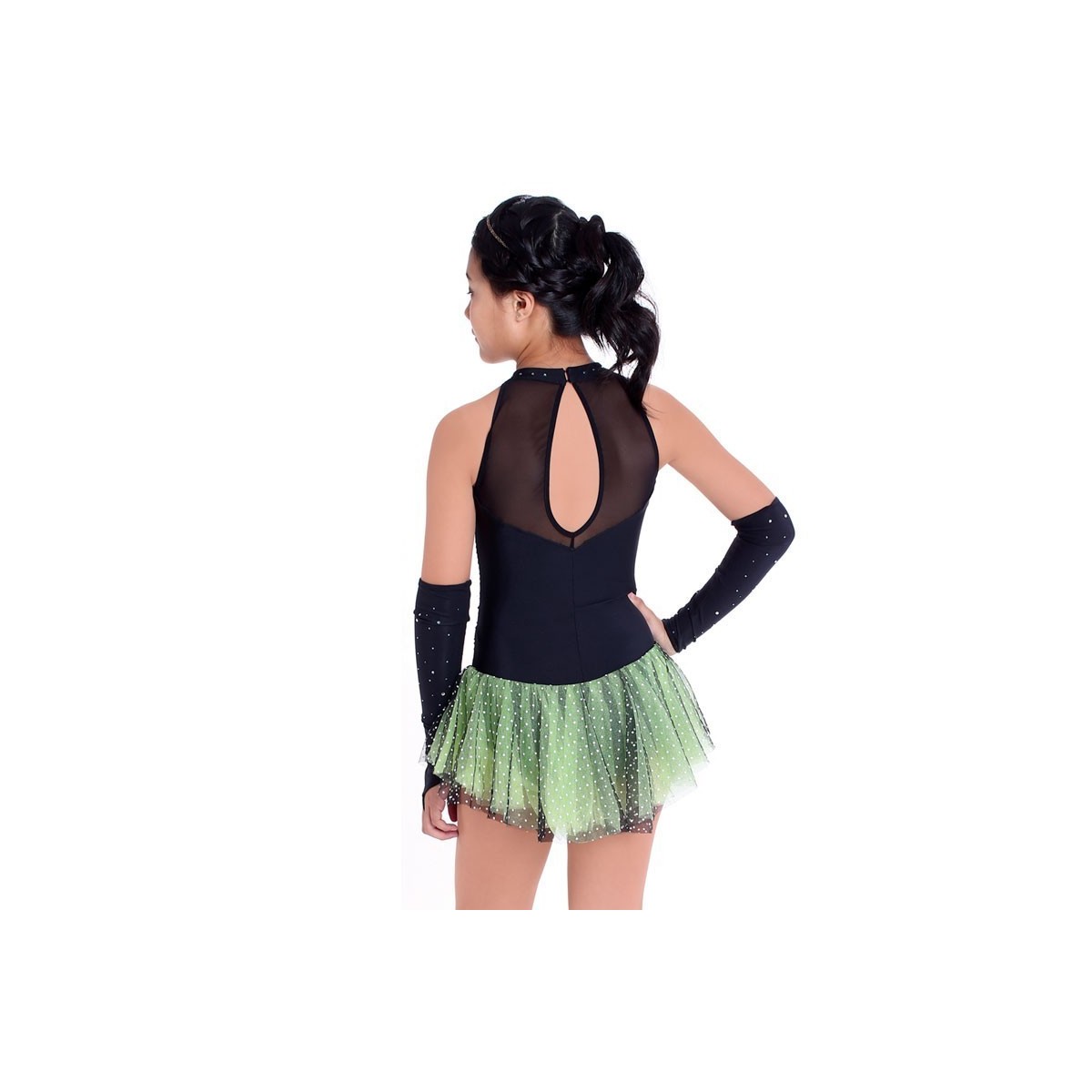 Figure skating dress halterneck diamante sequins gloves XAMAS