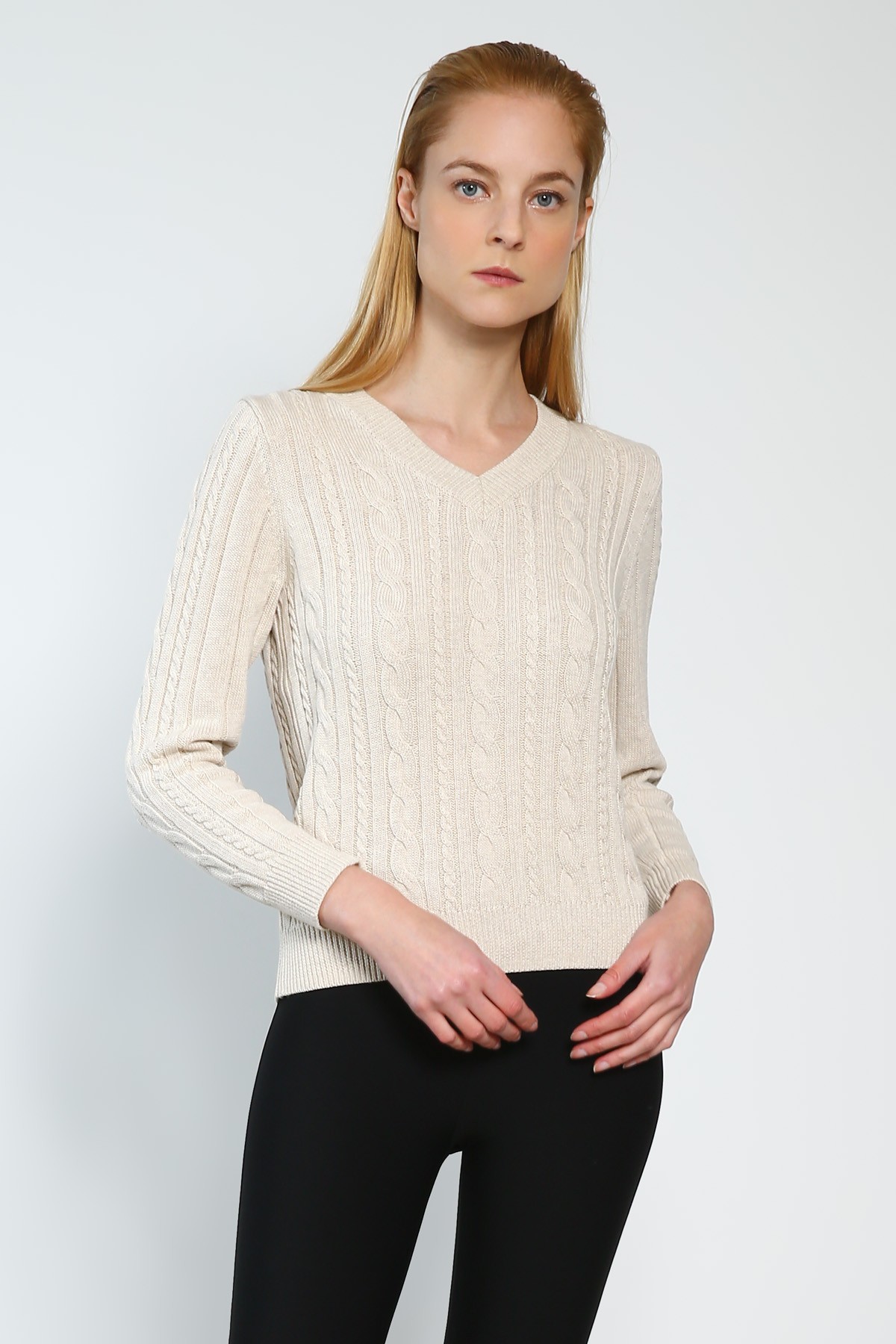 Classic Ladies V-neck Knitted Top 100% Cotton