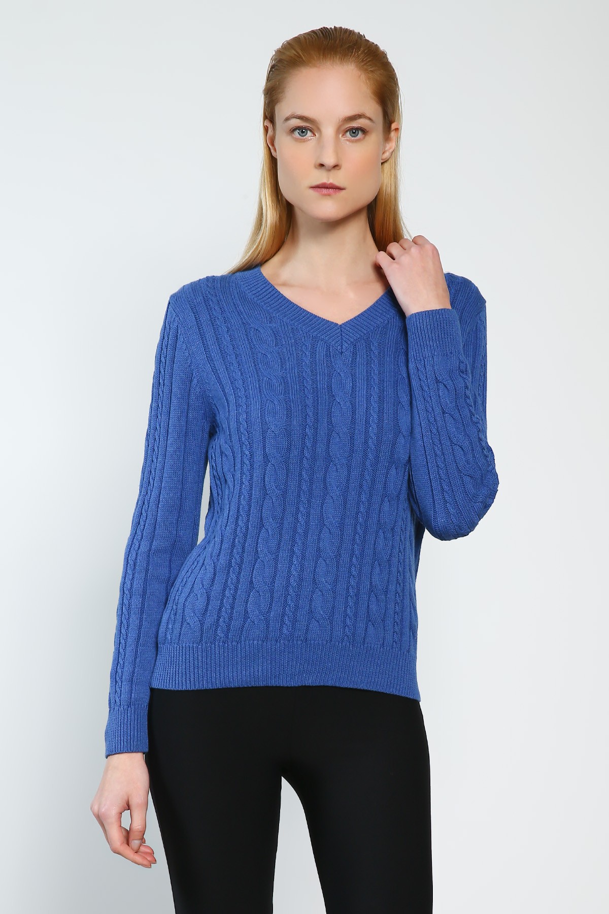 Classic Ladies V-neck Knitted Top 100% Cotton